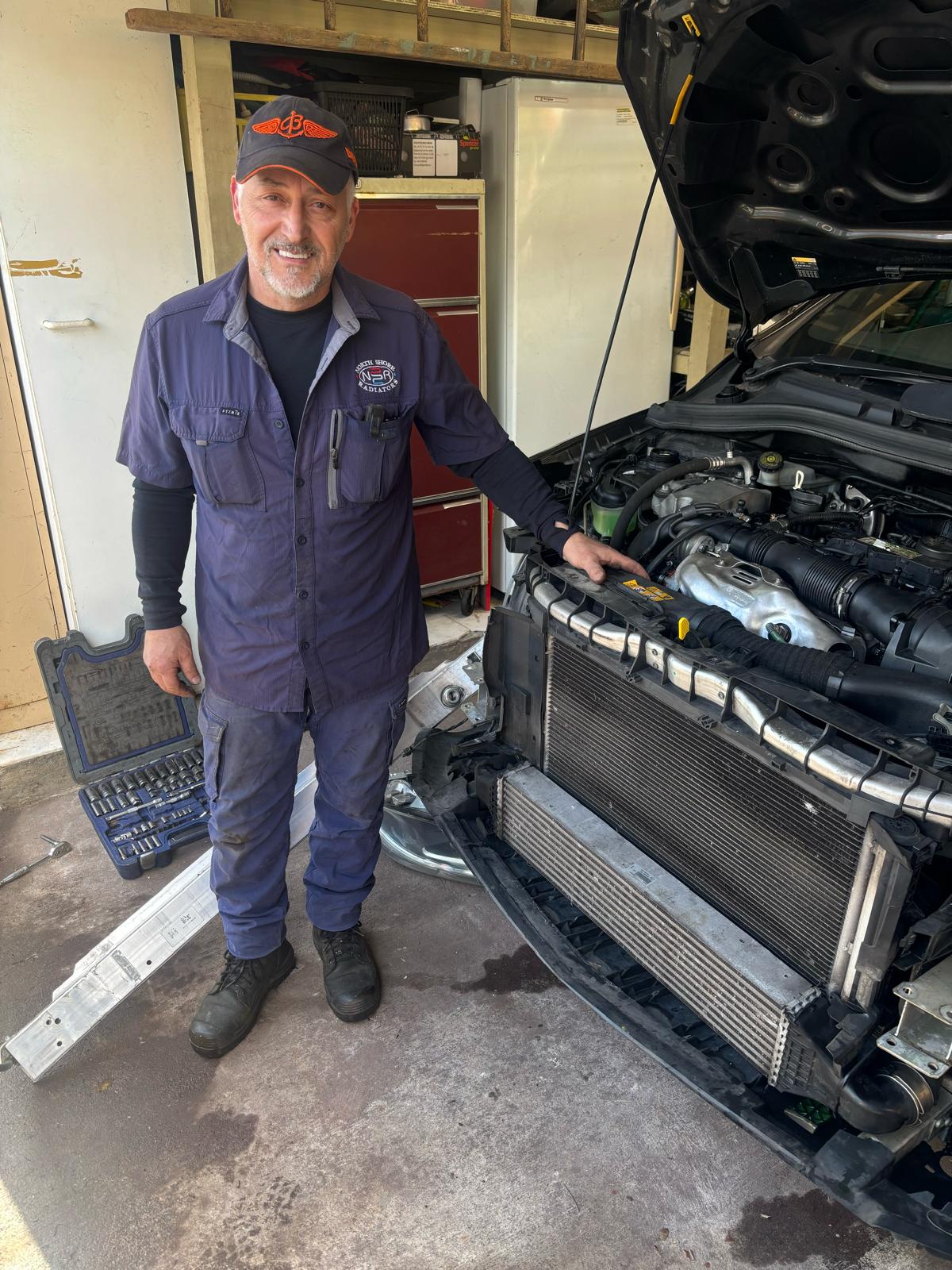 Arthur Tarakjian of North Shore Radiators working on Mercedes Benz AMG radiator